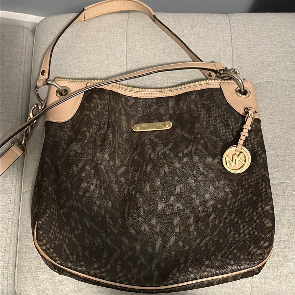 Vintage Michael Kors Brown and Tan Monogram Convertible Shoulder Bag